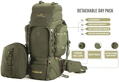 Tripole Colonel Series Internal Frame Rucksack - with Detachable Daypack & Rain Cover