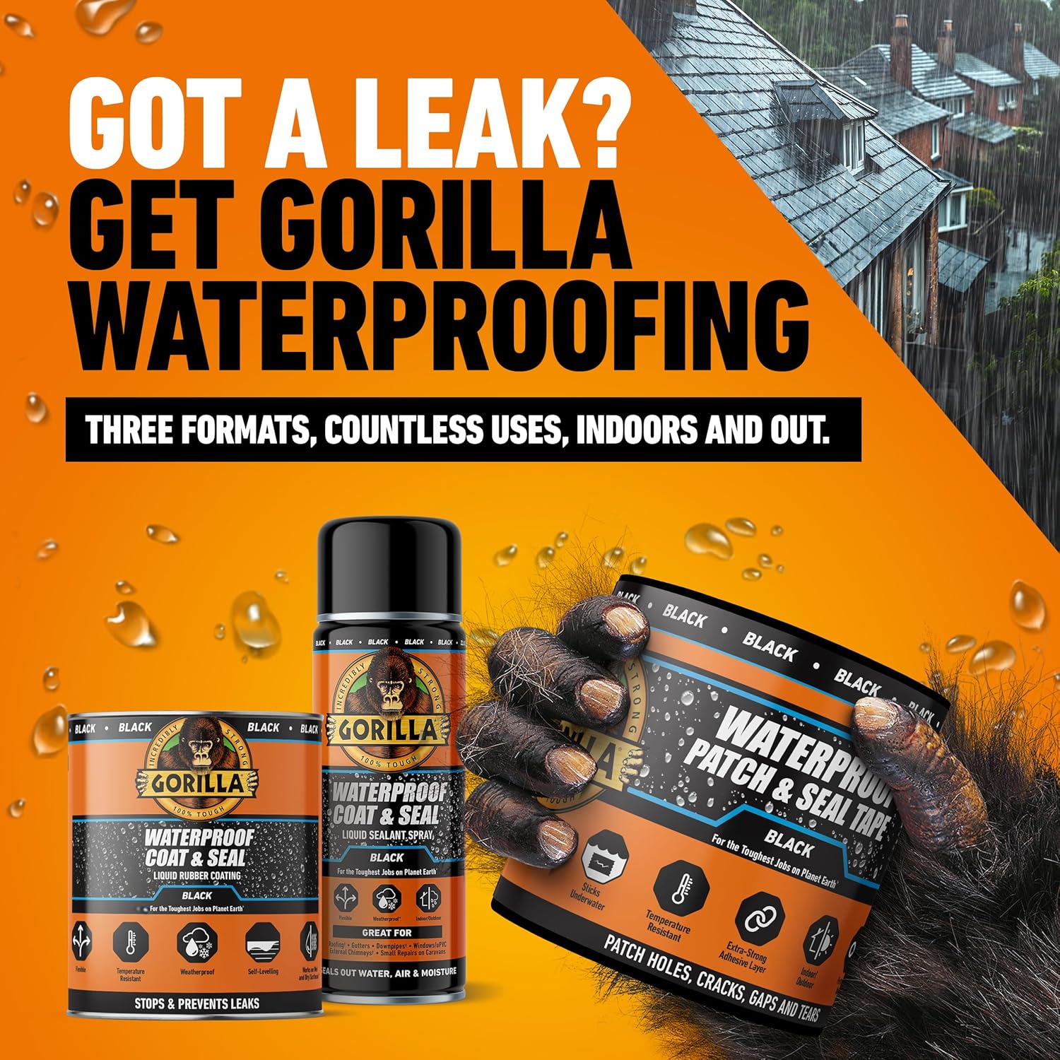 Gorilla Waterproof Patch & Seal Tape Black 3m