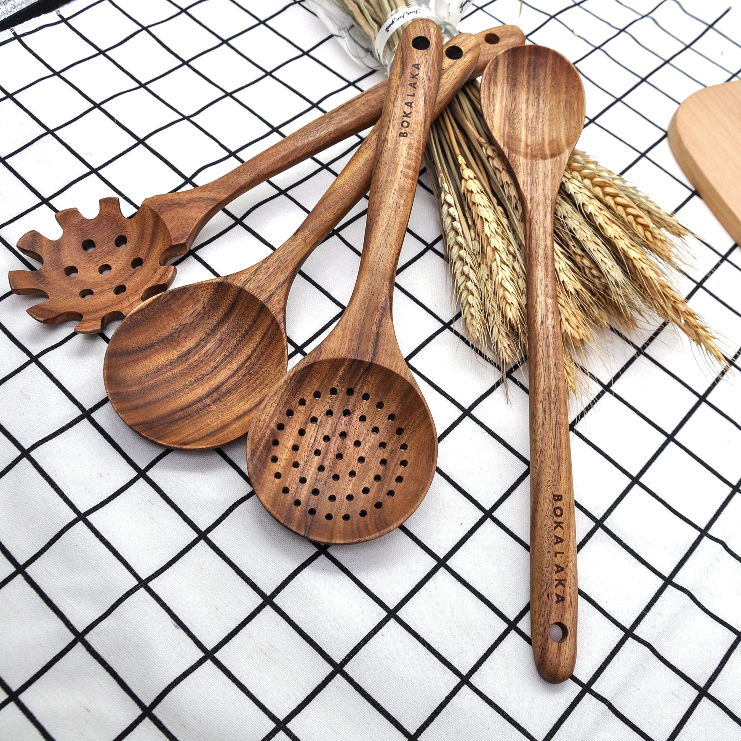 11 Pcs Wooden Kitchen Utensils Set - Wooden Spoons, Spatulas for Cooking