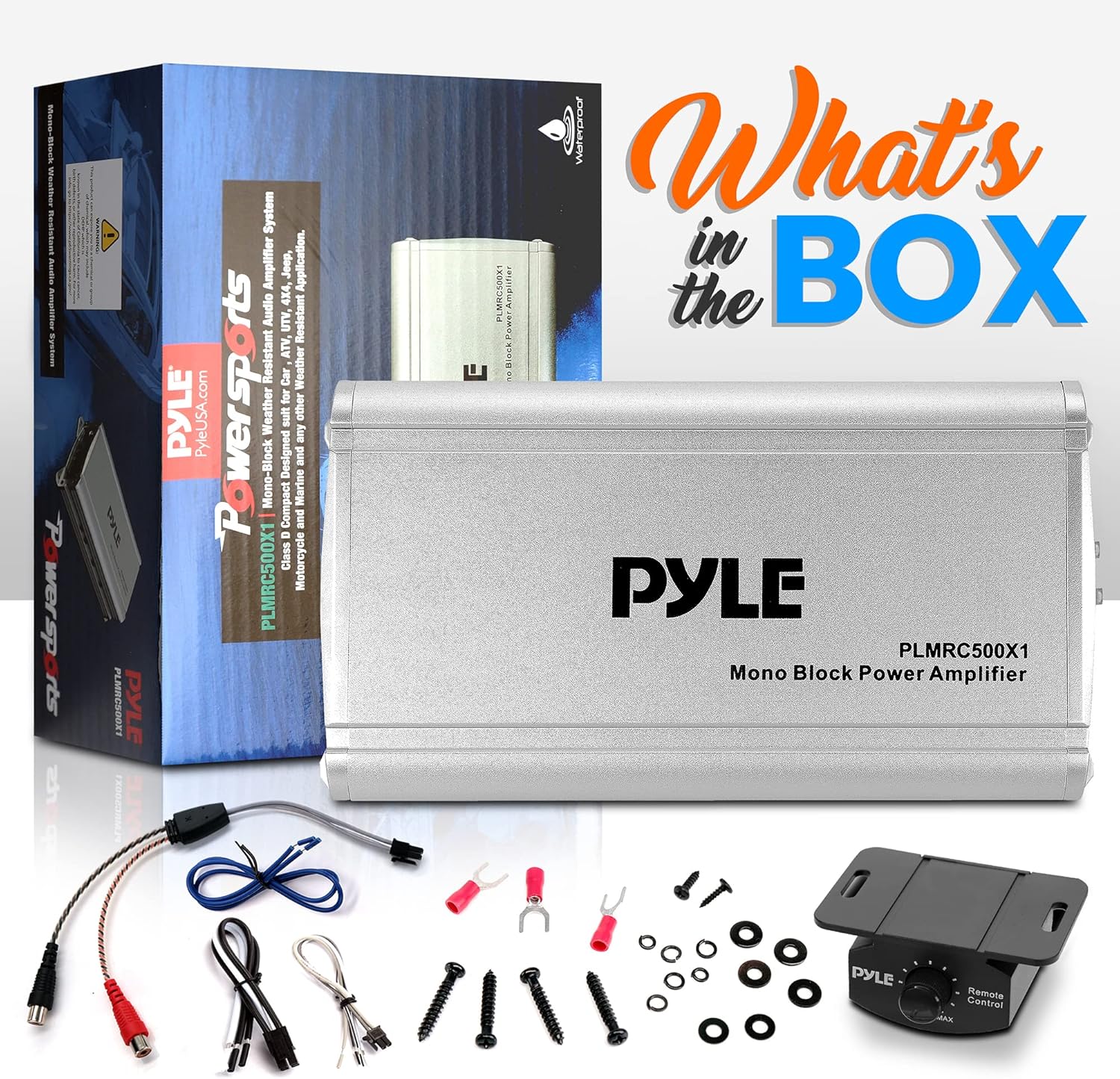 Pyle Mono-Block Audio Amplifier System - Class D Compact Car Amp, Weather Resistant, IPX4 Rated, for Car, ATV, UTV, Jeep, Motorcycle, Marine, Soft Turn On/Off, Power Protection, 7.95"x4.33"x1.87"