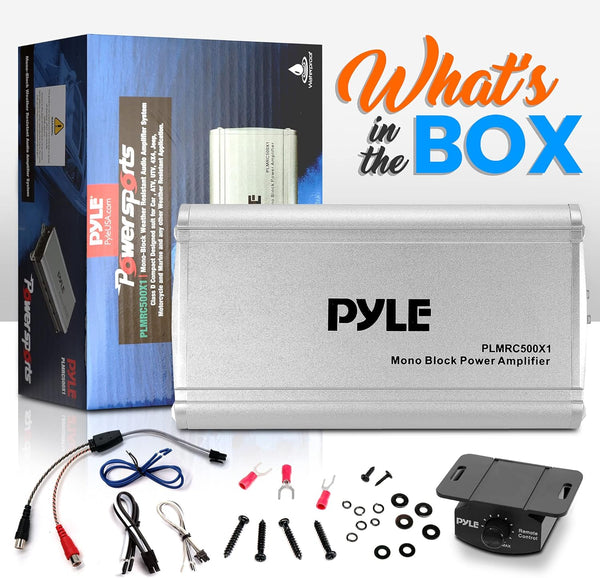Pyle Mono-Block Audio Amplifier System - Class D Compact Car Amp, Weather Resistant, IPX4 Rated, for Car, ATV, UTV, Jeep, Motorcycle, Marine, Soft Turn On/Off, Power Protection, 7.95"x4.33"x1.87"
