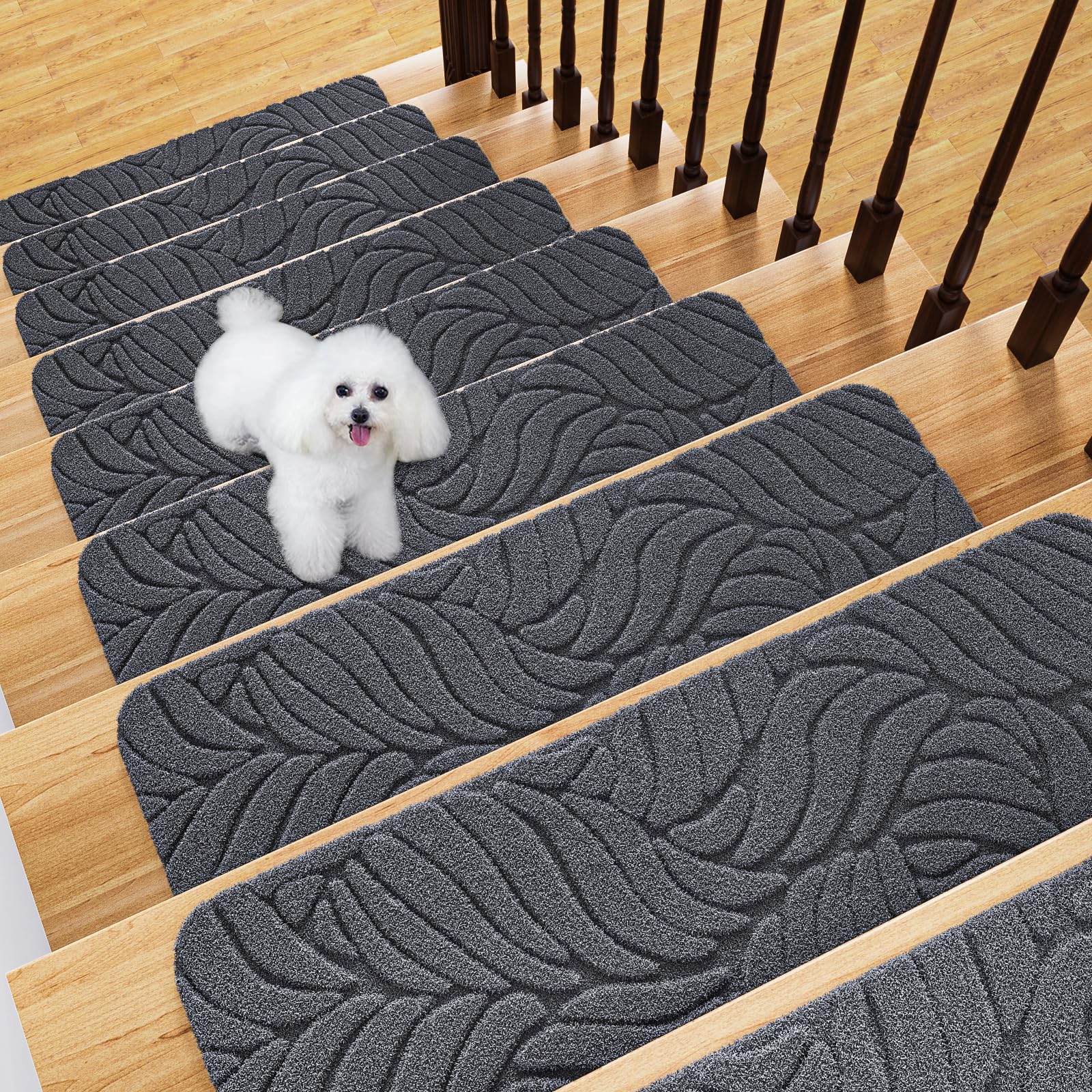 Fixmend Stair Treads Non Slip for Wooden Steps, 20.3 x 76 cm (15-Pack) Stair Runner Carpet Treads Indoor with Reusable Adhesive, Stairslide Carpets