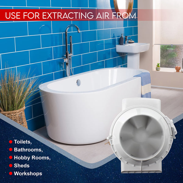 Fantronix 4 inch (100 mm) dia Universal Quiet Operation Inline Bathroom Fan Intake Hydroponic Shower Duct Ventilation Fan for hydroponics Room