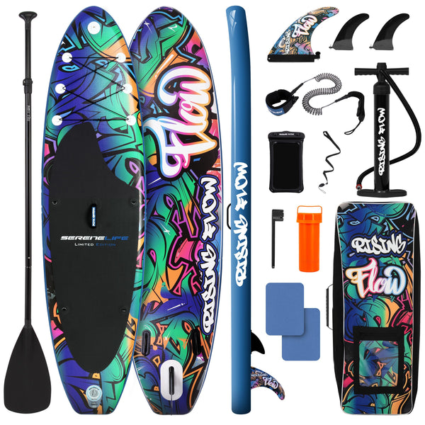 SereneLife Inflatable Stand Up Paddle Board, SUP Board- Paddleboards for Adults & Youth, Surfing Board Kit, 0.63cm Thick Standup Paddleboarding, Non-Slip Deck, Wide Stance, Surf Control w/Backpack