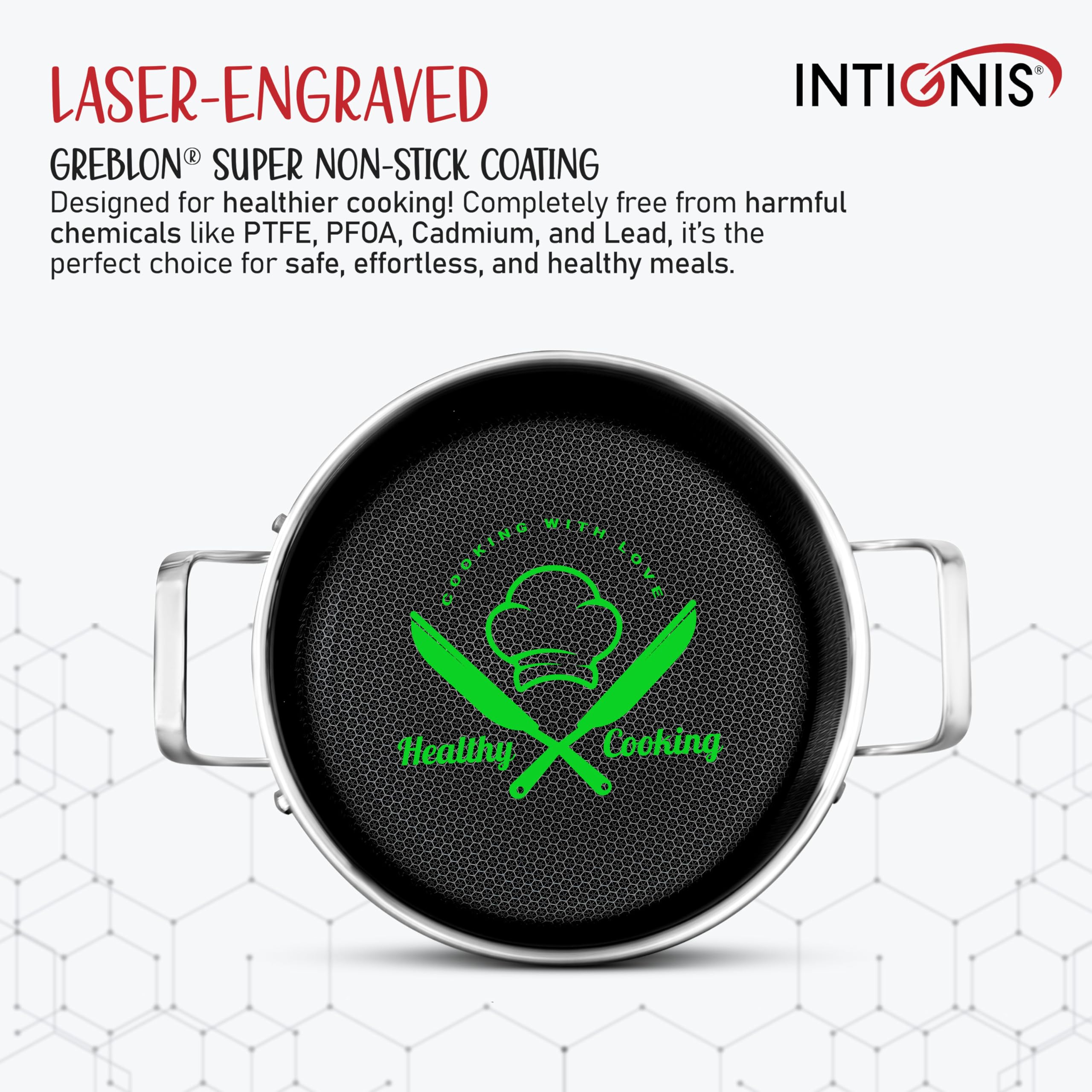 INTIGNIS Stainless Steel Casserole with Lid, 5 Liter, 24 cm  Non-Stick, Anti-Scratch, Dishwasher & Oven Safe, Induction Hob Compatible,