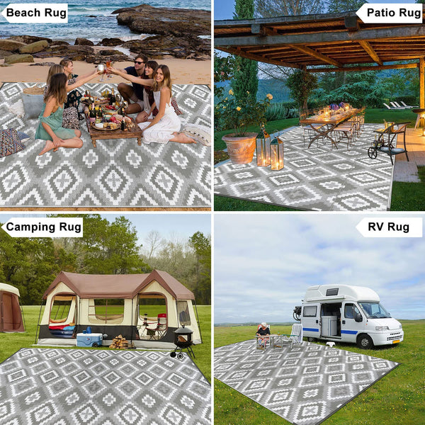 Enyhom Large Outdoor Rug 180 x 270 cm, Reversible Plastic Straw Woven Rug, Waterproof Camping Rugs for Garden, Recycled RV Patio Floor Mat for Porch
