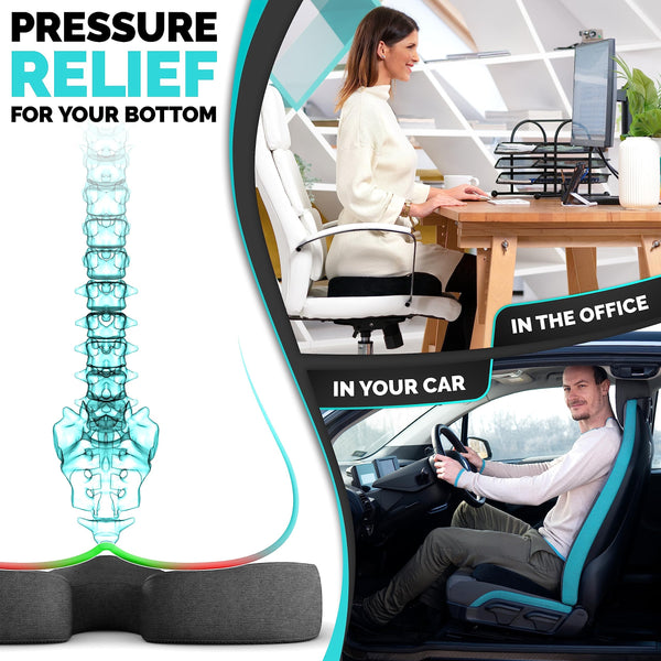 iamcomfi Coccyx Cushion - Firm Hardness - Seat Cushion for Office Chair Desk & Car, Driving - Premium Heat Sensitive & Durable Memory Foam Sitting