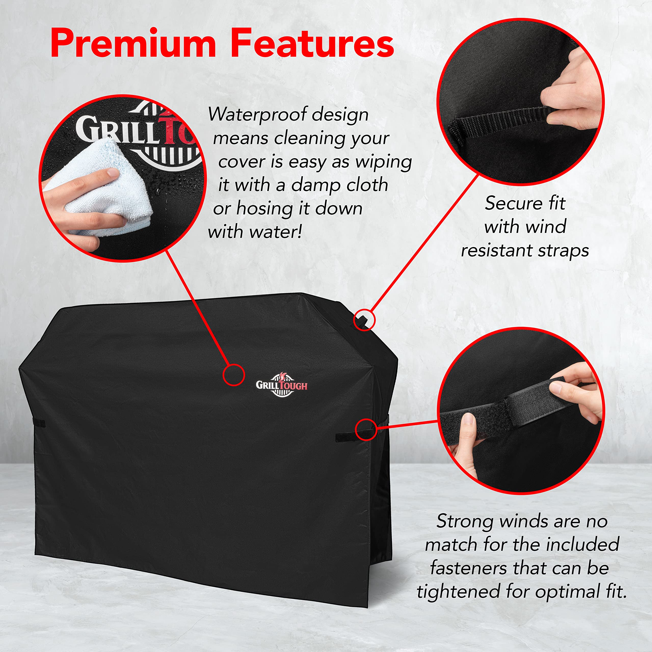 GrillTough Heavy Duty BBQ Grill Cover for Outdoor Grill  Waterproof, Weather Resistant, UV & Fade Resistant with Adjustable Straps  Gas Grill Cover