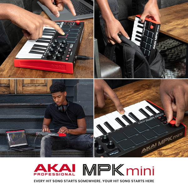 Akai Professional MPK Mini MK3 - 25 Key USB MIDI Keyboard Controller with 8 Backlit Drum Pads, 8 Knobs and Music Production Software and Native Instruments Sound Package (NKS Integration)