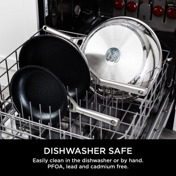 Ninja ZEROSTICK 5-Piece Pan Set, Long Lasting Non Stick,16cm, 18cm & 20cm Saucepans with oven-safe glass lids, 16cm Milk Pan, 24cm Frying Pan, Stainless Steel Cookware C6500UK