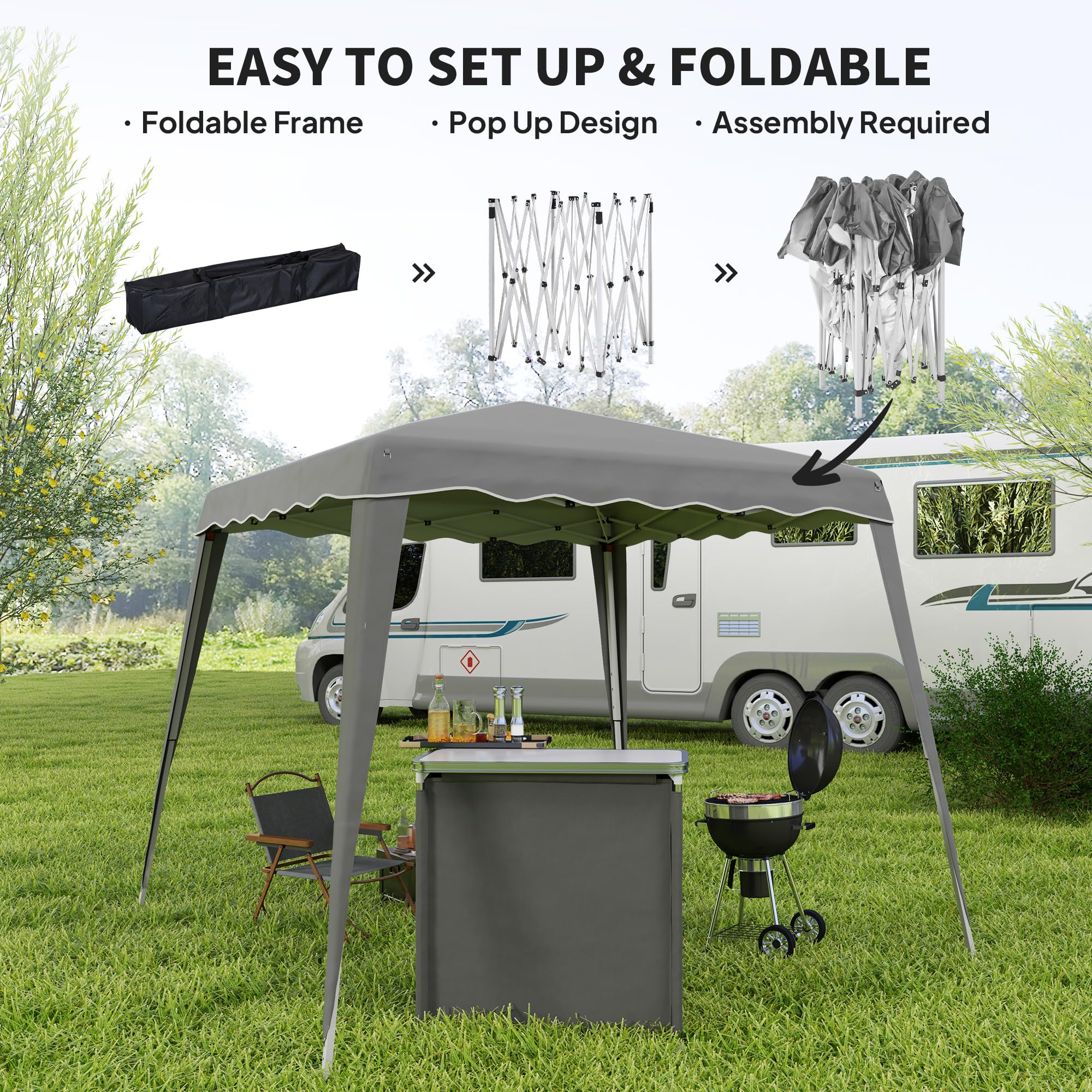 Outsunny 3 M x 3 M Base/ 2.5 M x 2.5 M Top Pop Up Gazebo, One Person Setup Instant with Carry Bag, Height Adjustable Slant Leg Party Tent Instant Event Shelter for Garden, Patio, Black