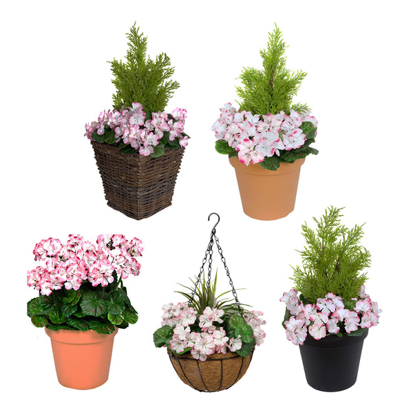 GreenBrokers 2X Artficial Round Coir Hanging Baskets with Pink Geraniums (Set of 2), 52cms