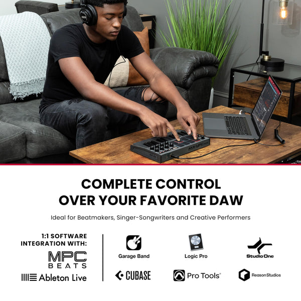 Akai Professional MPK Mini MK3 - 25 Key USB MIDI Keyboard Controller with 8 Backlit Drum Pads, 8 Knobs and Music Production Software and Native Instruments Sound Package (NKS Integration)