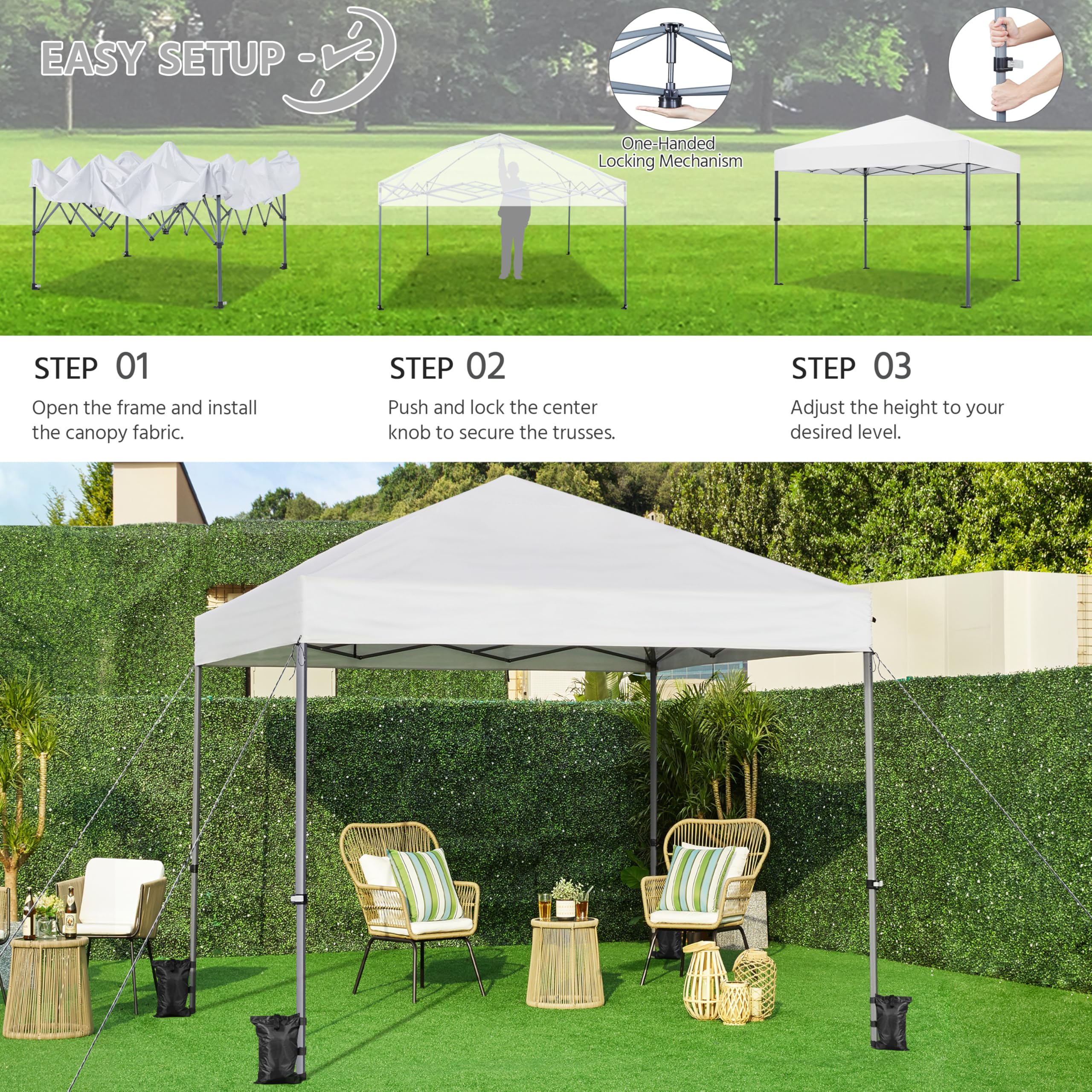 Yaheetech Pop Up Gazebo, 3x3m Easy One Person Setup Instant Shelter, Waterproof Garden Patio Canopy with 4 Sandbags, 4 Ropes & 8 Stakes, Wheeled Bag, Steel Frame, Adjustable Height - Beige