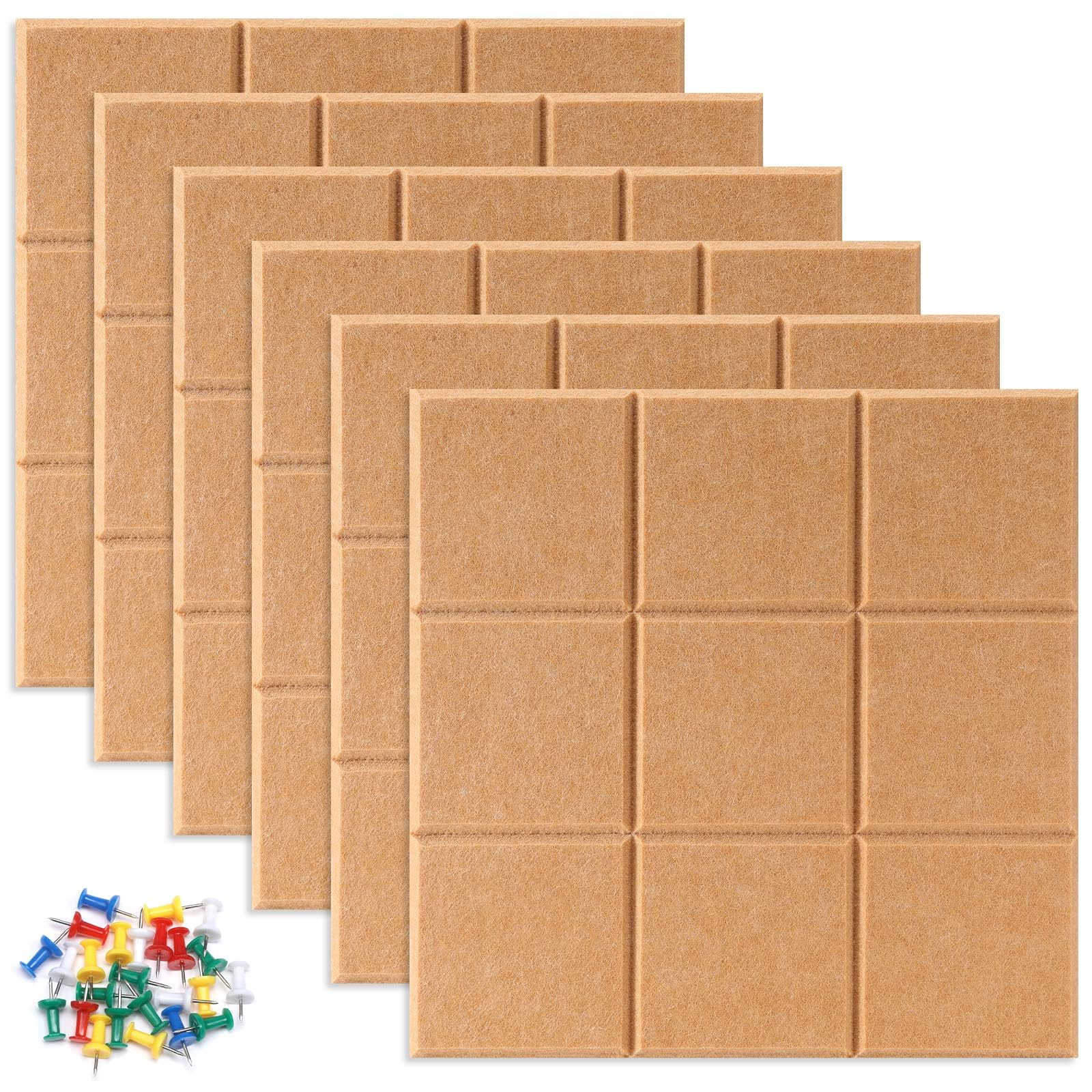 Uoisaiko Large 30x30cm Felt Board Tiles with 30 Pins, Pack of 6 Bulletin Board Notice Boards for Home Office Kitchen, Self Adhesive Pin Board Wall Tiles for Photos Memos
