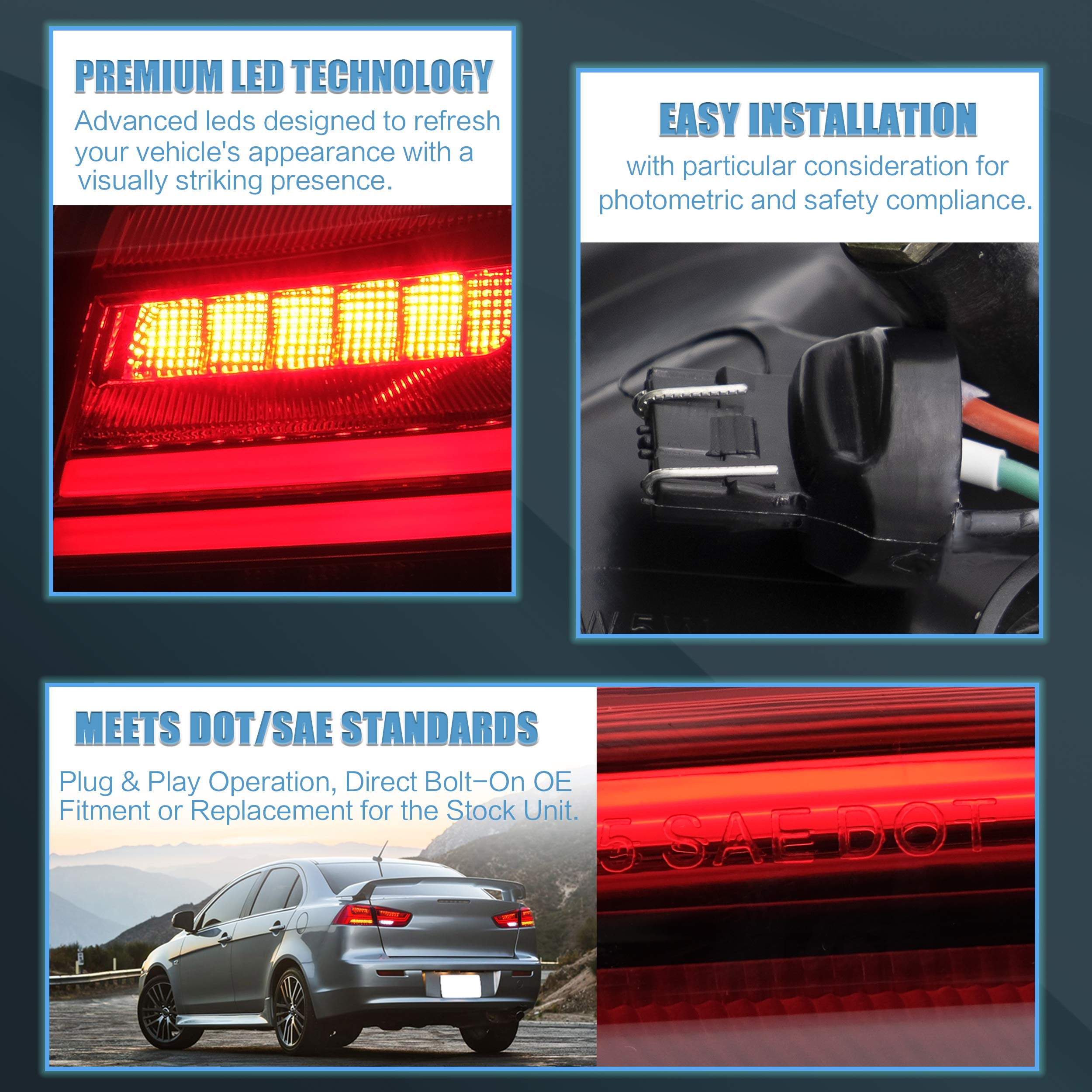 VLAND LED Headlights Compatible with Mitsubishi Lancer& EVO X 2008-2020 Front light with Sequential, Projector Headlamp