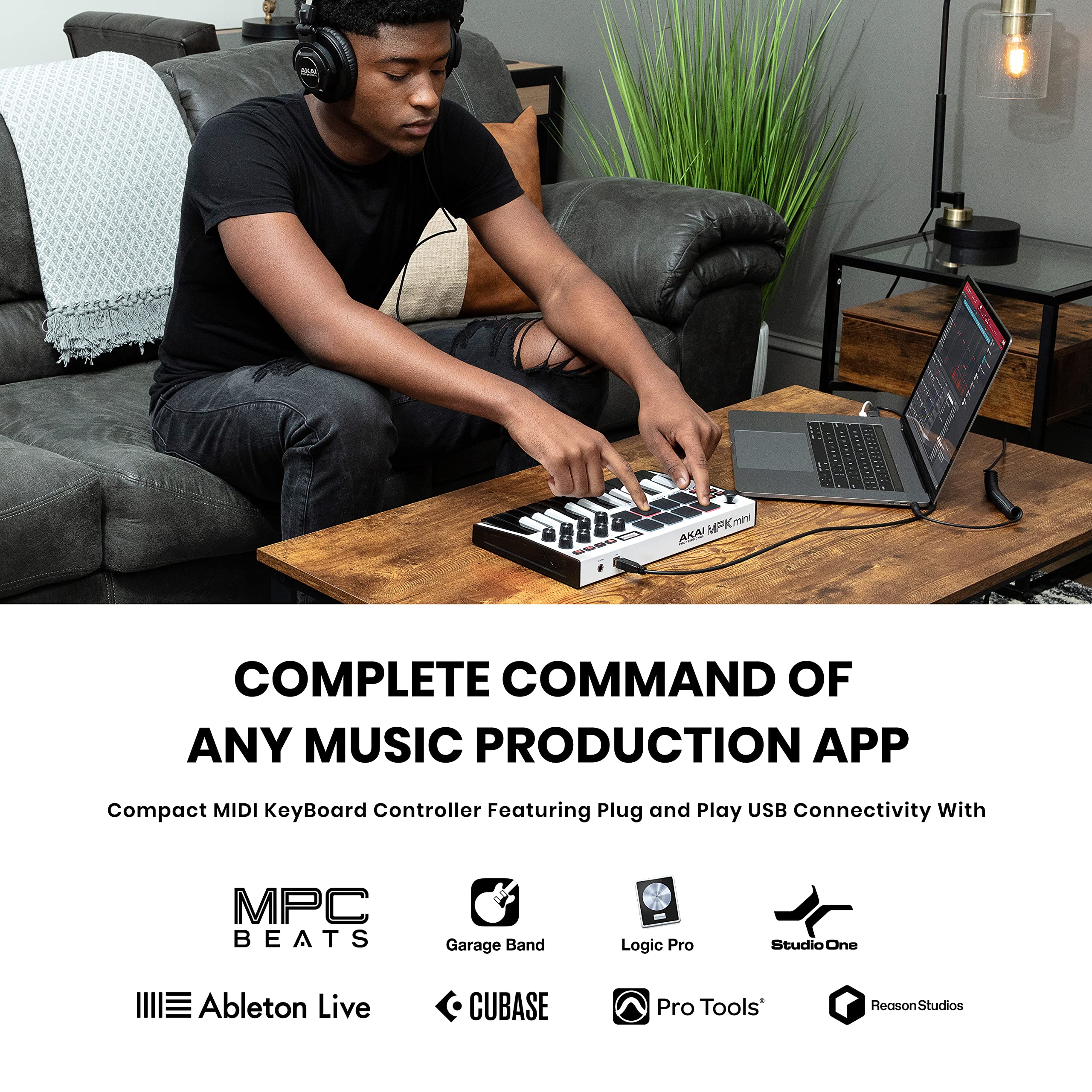 Akai Professional MPK Mini MK3 - 25 Key USB MIDI Keyboard Controller with 8 Backlit Drum Pads, 8 Knobs and Music Production Software and Native Instruments Sound Package (NKS Integration)