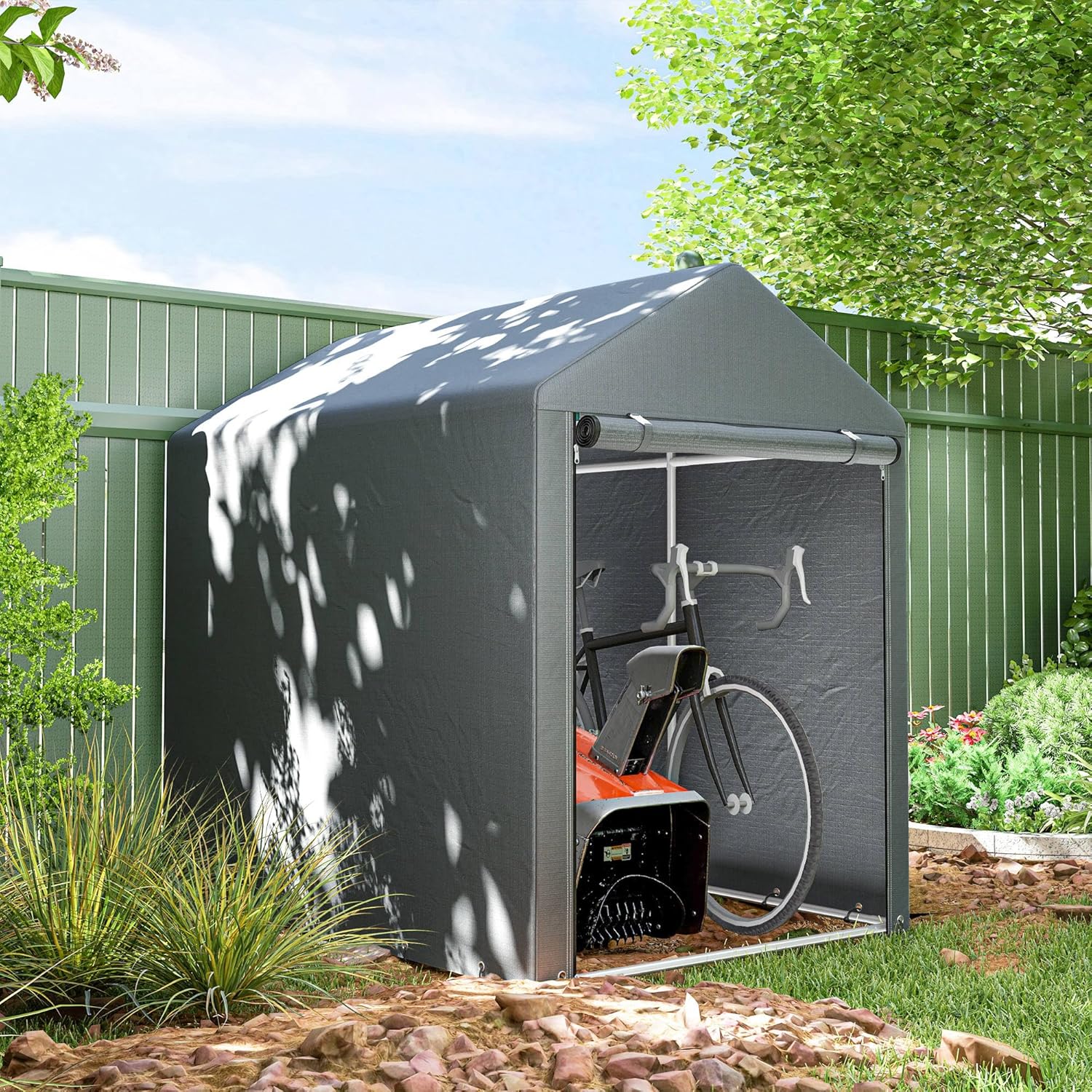 Outsunny 1.2 x 1.8m Garden Storage Shed Tent, Portable Shed Shelter with Galvanised Steel Frame and Large Door, for Motorbike, Garden Tools, Bike Storage