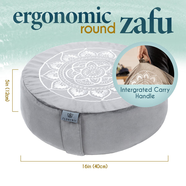 Florensi Meditation Cushion & Zabuton Meditation Mat Bundle- Premium Velvet Meditation Pillow for Women and Men,Washable Cover, Buckwheat Round Floor