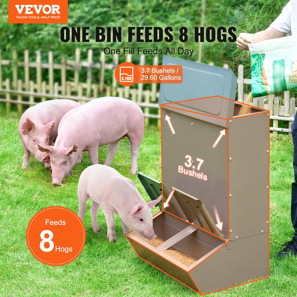 VEVOR Hog Feeder, 3.7 Bushel Capacity, Double Door Pig Feeder, Heavy Duty Steel Piglets Feeder, Multipurpose Trough Creep Feeder, Outdoor Livestock Feeder Farm Accessory for Feeding up to 8 Hogs