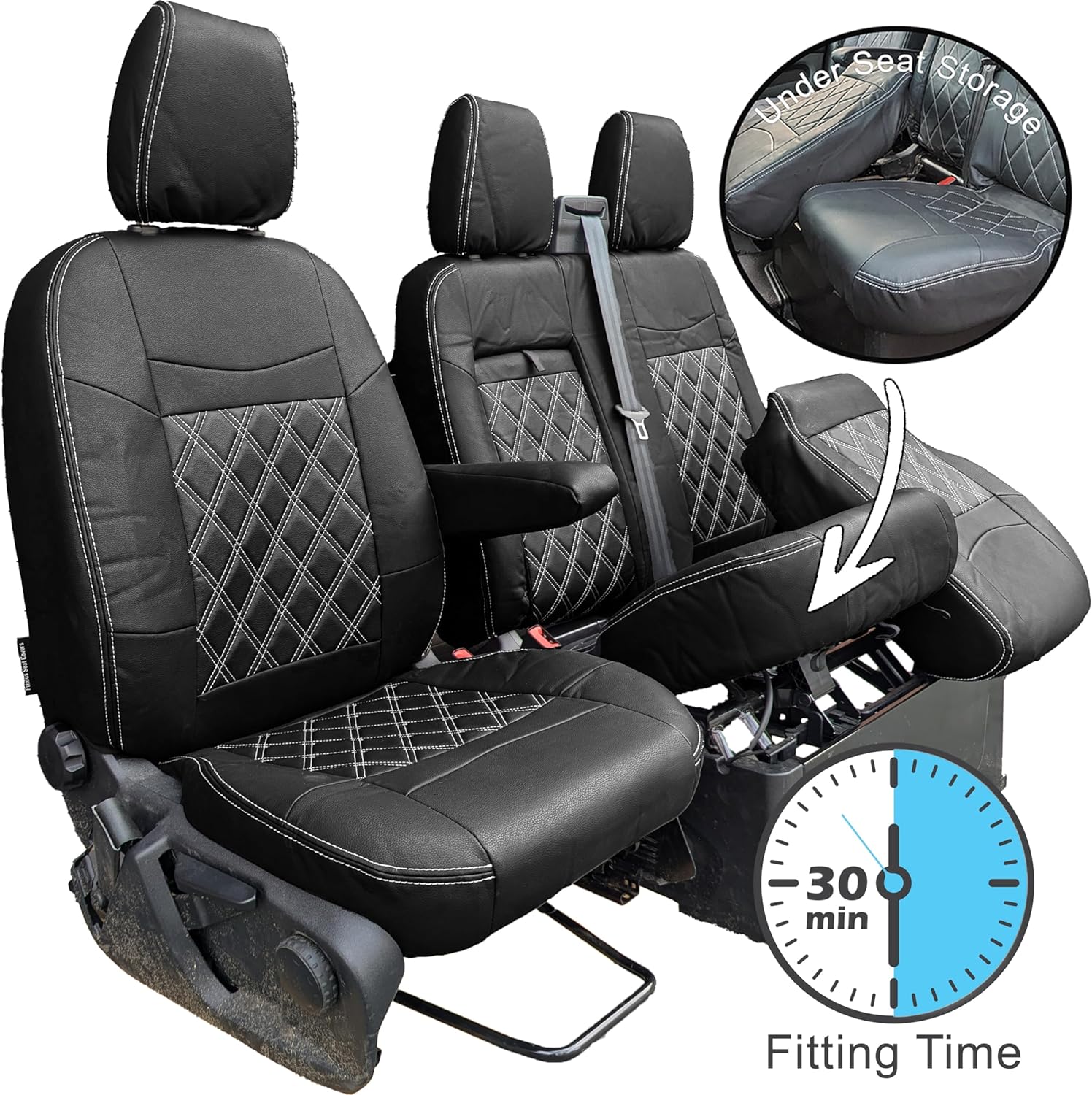 Seat Covers to fit the Ford Transit Custom 2013 to 2023 | Tailored Driver & Double Passenger | Leather Style to Fit the Ford Transit Custom Seat Covers