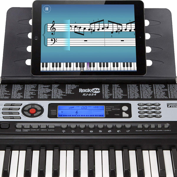 RockJam 88 Key Digital Piano with Full Size Semi-Weighted Keys, Power Supply, Sheet Music Stand, Piano Note Stickers & Simply Piano Lessons