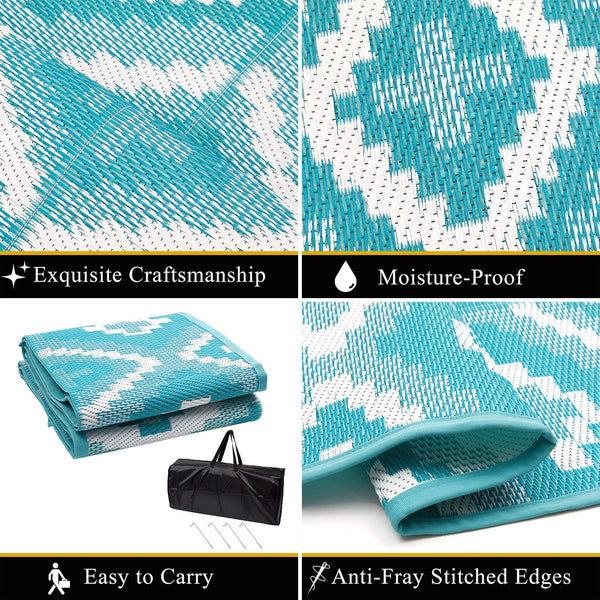 Enyhom Outdoor Indoor Picnic Area Rug, 150 x 240 cm Large Outside Woven Floor Carpet Mat, Durable Foldable Plastic Straw Rug, Recycled UV Resistant