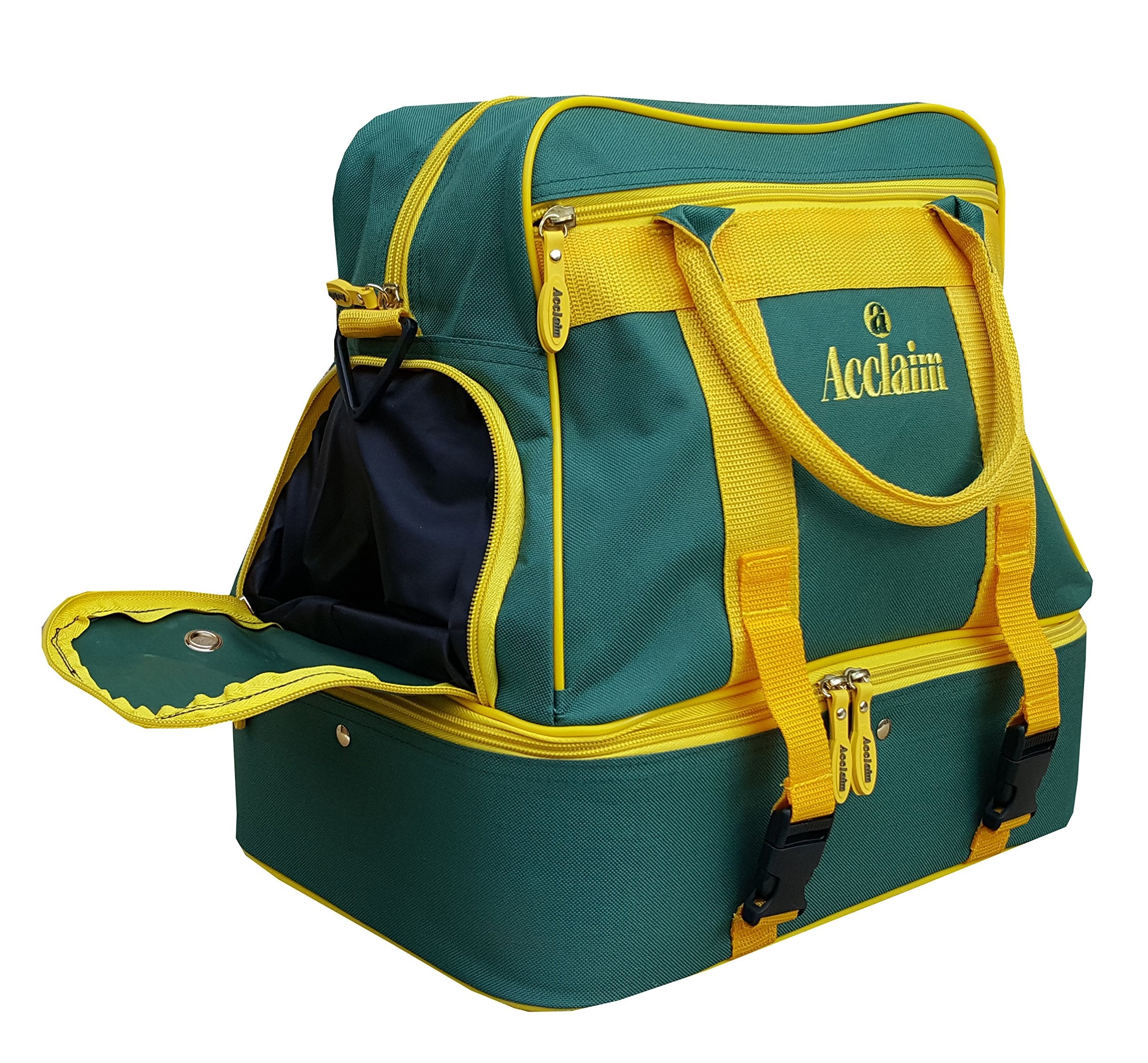 Acclaim Farne Midi Nylon Double Decker Bowlers Level Lawn Flat Green Short Mat Indoor & Outdoor Bowling Bowls Bag New 2025 Model (Bottle Green/Yellow)