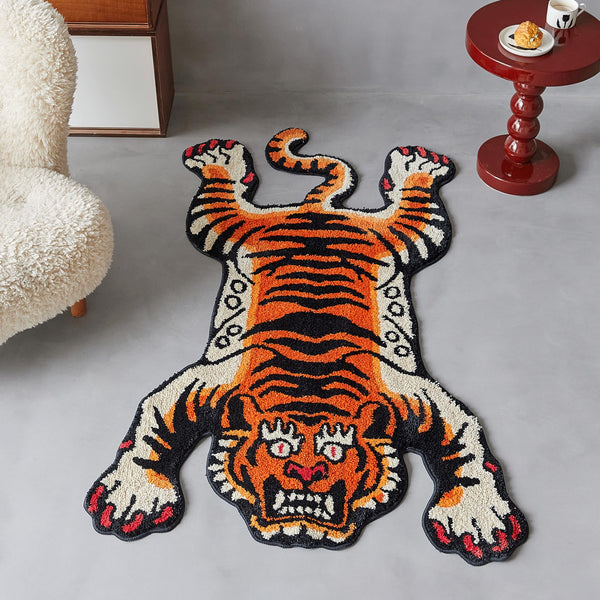 Tibetan Tiger Quilted Long Pile Rugs, Machine Washable Indoor Rugs with TPR Non-Slip Backing for Bedroom, Bathroom, Living Room and Dining Room