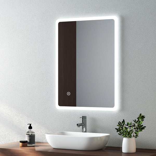 EMKE 450 X 600 mm Backlit Illuminated Bathroom Mirror, Wall Mounted Multifunction Bathroom Vanity Mirror with LED Lights and Demister Pad,