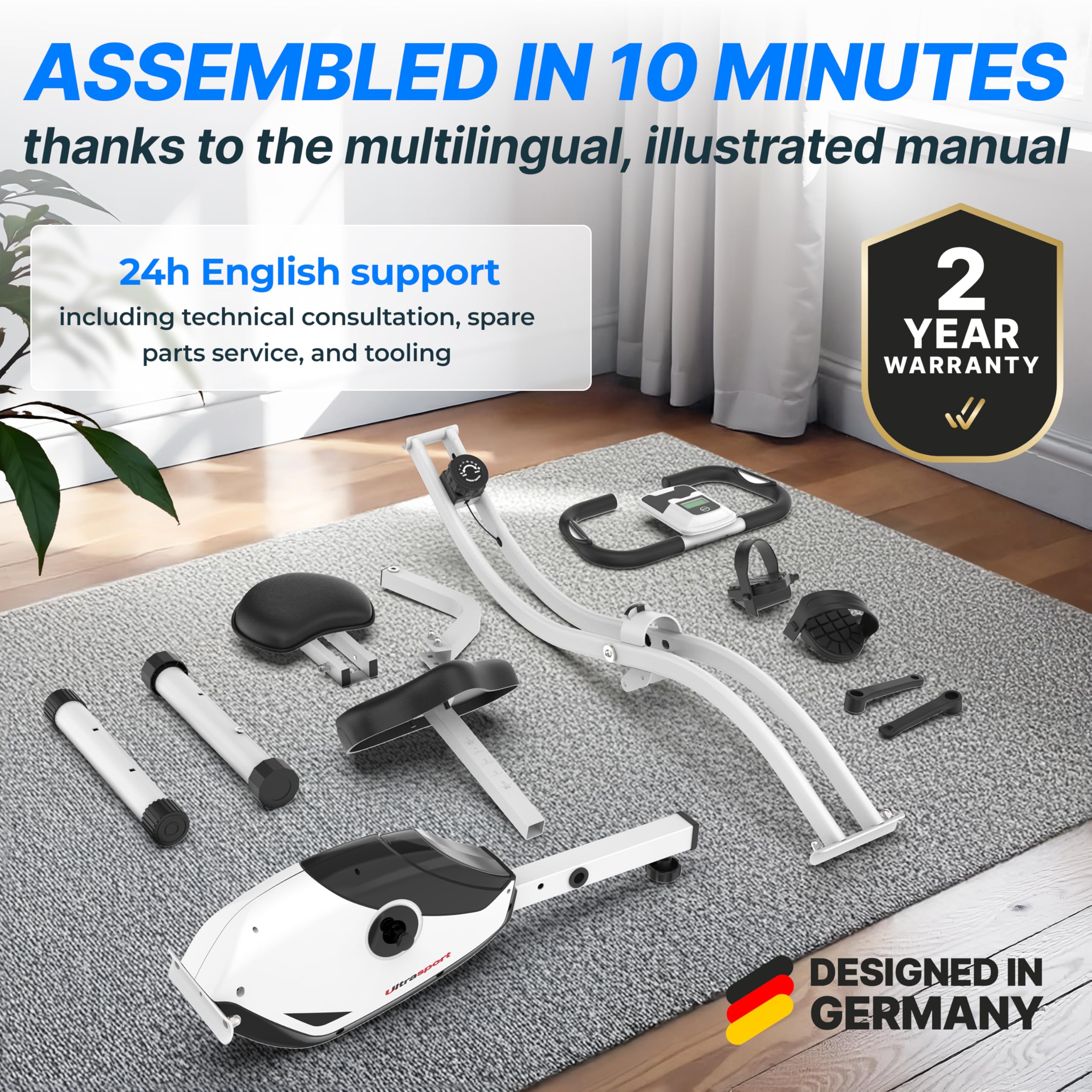 Ultrasport F-Bike Folding Exercise Bike 286 lbs Capacity, Extra Silent with Relax Foam Seat I Exercise Bikes for Home Use, Exercise Bike Foldable, Indoor Bike, Stationary Bike