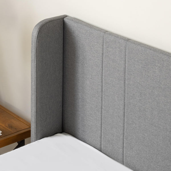 Zinus Sasha Super King Bed frame - Bed 180x200 cm - 25 cm Height - Upholstered Platform Bed frame with Wingback Headboard - Medium Grey