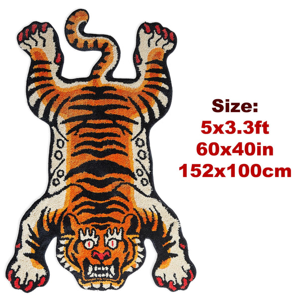Tibetan Tiger Quilted Long Pile Rugs, Machine Washable Indoor Rugs with TPR Non-Slip Backing for Bedroom, Bathroom, Living Room and Dining Room