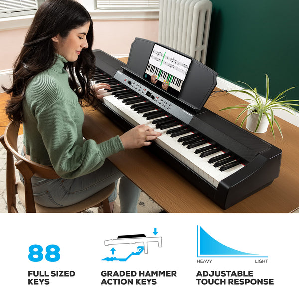 Alesis Recital Home Digital Piano with 88 Hammer Action Weighted Keys, Stand, Pedals and Lessons, Turquoise