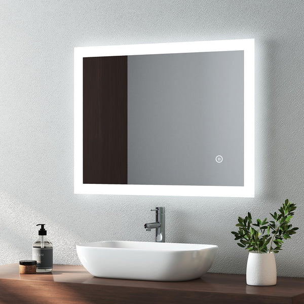 EMKE 450 X 600 mm Illuminated Backlit LED Bathroom Mirror, Wall Mounted Multifunction Bathroom Vanity Mirror with Lights and Demister Pad,