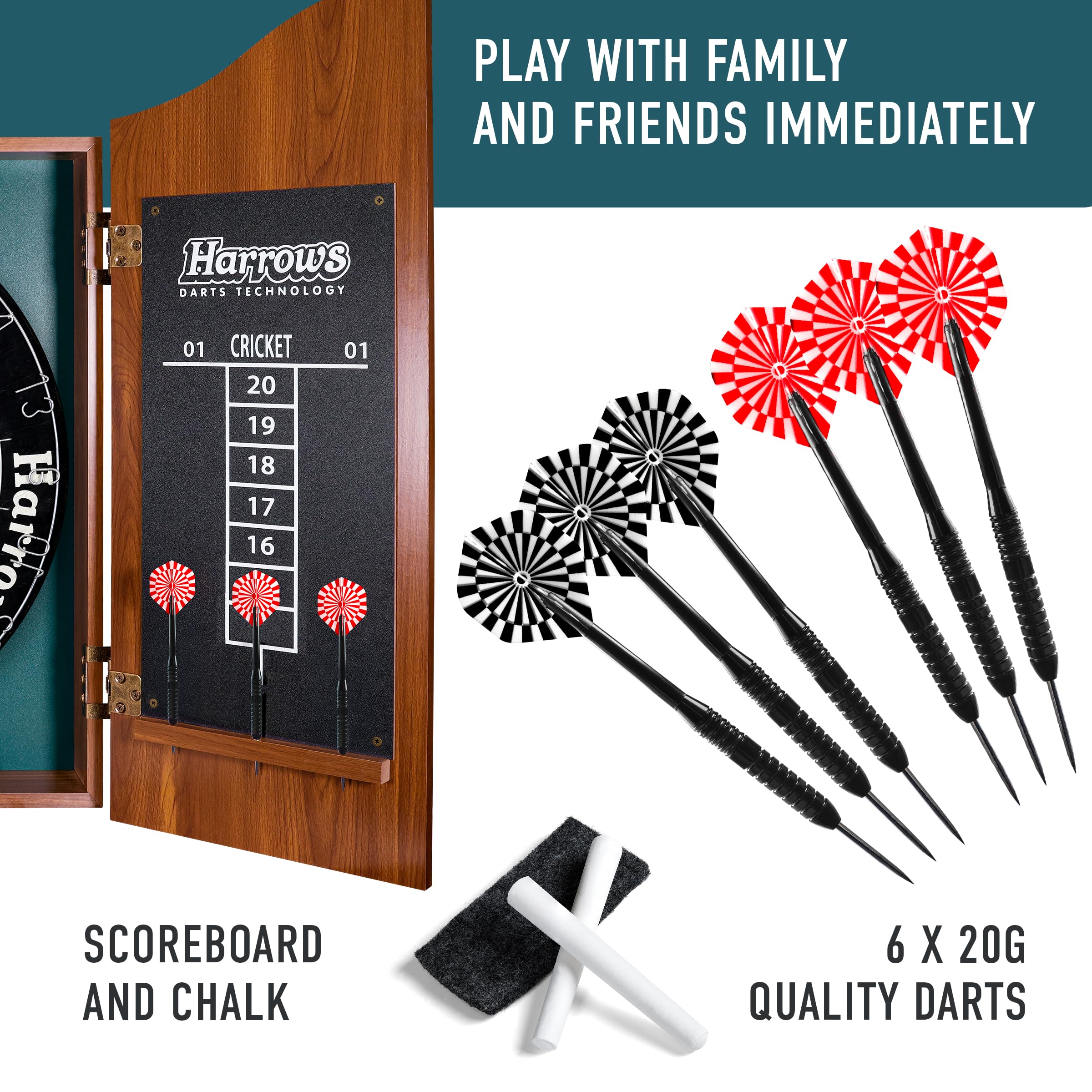 Harrows Dart Board Set Pro?s Choice I Dartboard with 6 Darts I Dart Board Set with Cabinet & Darts Scoreboard I Professional Dartboard Official