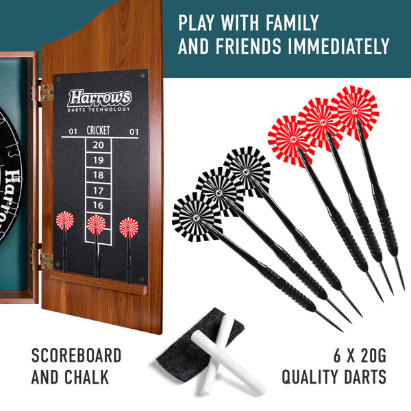 Harrows Dart Board Set Pro?s Choice I Dartboard with 6 Darts I Dart Board Set with Cabinet & Darts Scoreboard I Professional Dartboard Official