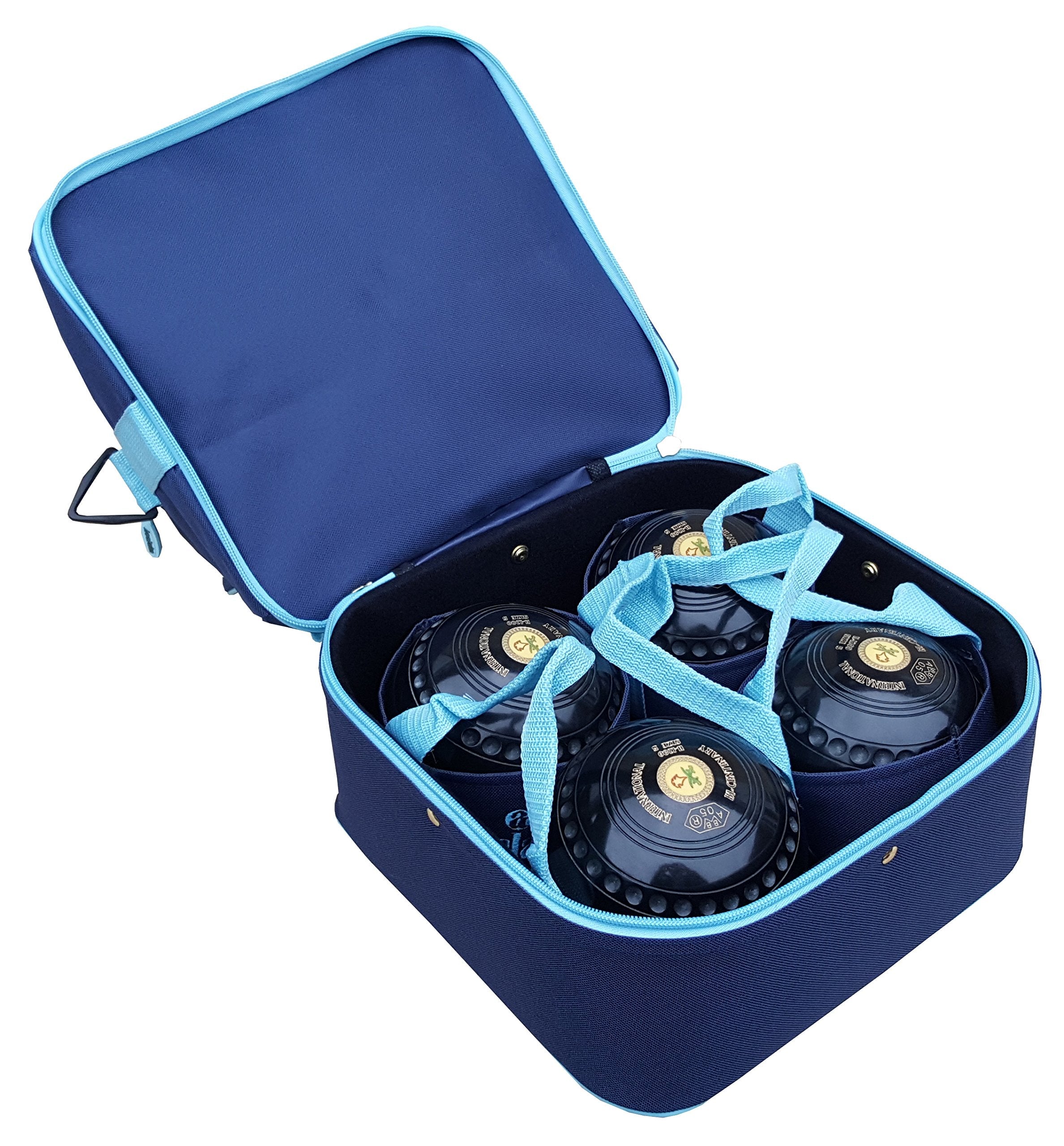 Acclaim Staple Nylon Four Bowl Level Lawn Flat Green Short Mat Locker Bowls Bag And Four Bowls Carrier (Navy Blue/Sky Blue)