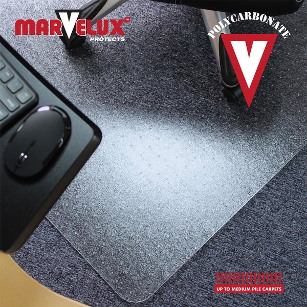 Marvelux 75 x 120cm (30" x 47") Heavy Duty Premium Polycarbonate Rectangular Office Chair Mat for Low, Standard and Medium Pile Carpets, Transparent