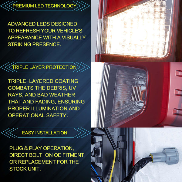 VLAND LED Tail Lights Compatible with 2014-2023 Nissan Navara/Frontier D23, Rear Lights with DRL and Turn Signal, Red