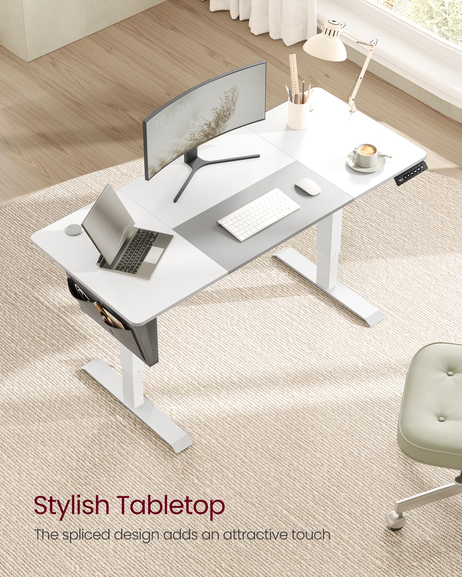 VASAGLE Electric Standing Desk, Height Adjustable Desk, 60 x 140 x (72-120) cm, 4 Memory Heights, Storage Pocket, for Home Office, Study, Rustic Brown and Ink Black LSD134K02