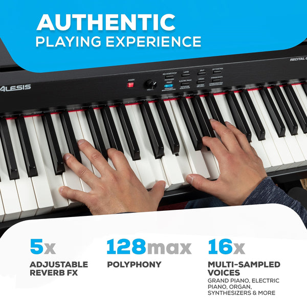 Alesis Recital Home Digital Piano with 88 Hammer Action Weighted Keys, Stand, Pedals and Lessons, Turquoise