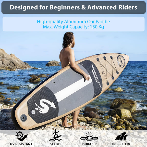 SereneLife Inflatable Stand Up Paddle Board, SUP Board- Paddleboards for Adults & Youth, Surfing Board Kit, 0.63cm Thick Standup Paddleboarding, Non-Slip Deck, Wide Stance, Surf Control w/Backpack