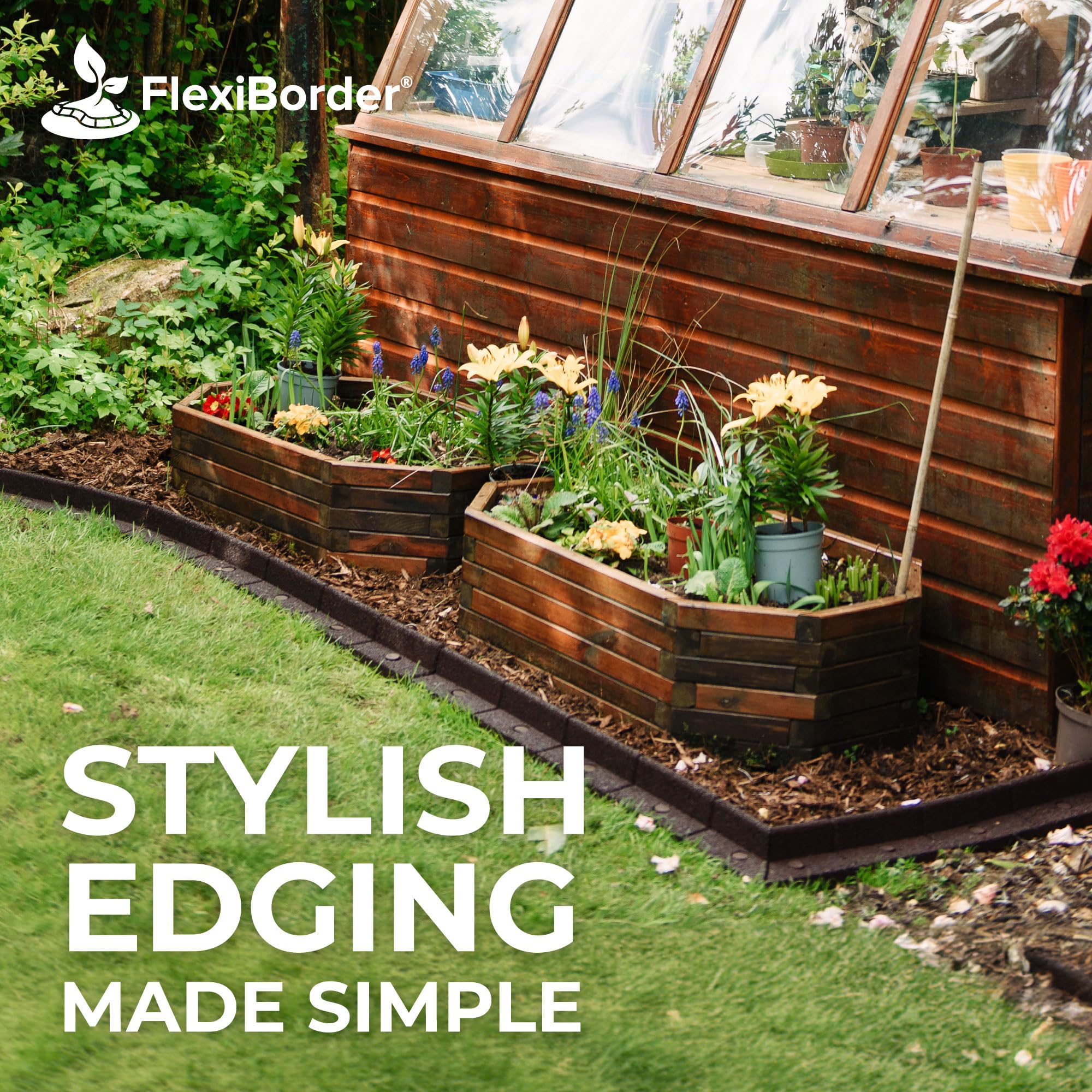 FlexiBorder - Lawn Edging - Flexible Garden Edging for Grass Lawns, Pathways & Raised Borders - Artificial Grass - Brown - 6 x 1m Lengths