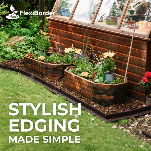 FlexiBorder - Lawn Edging - Flexible Garden Edging Border for Grass Lawns - Pathways - Raised Borders - Artificial Grass - Terracotta - 6 x 1m Lengths