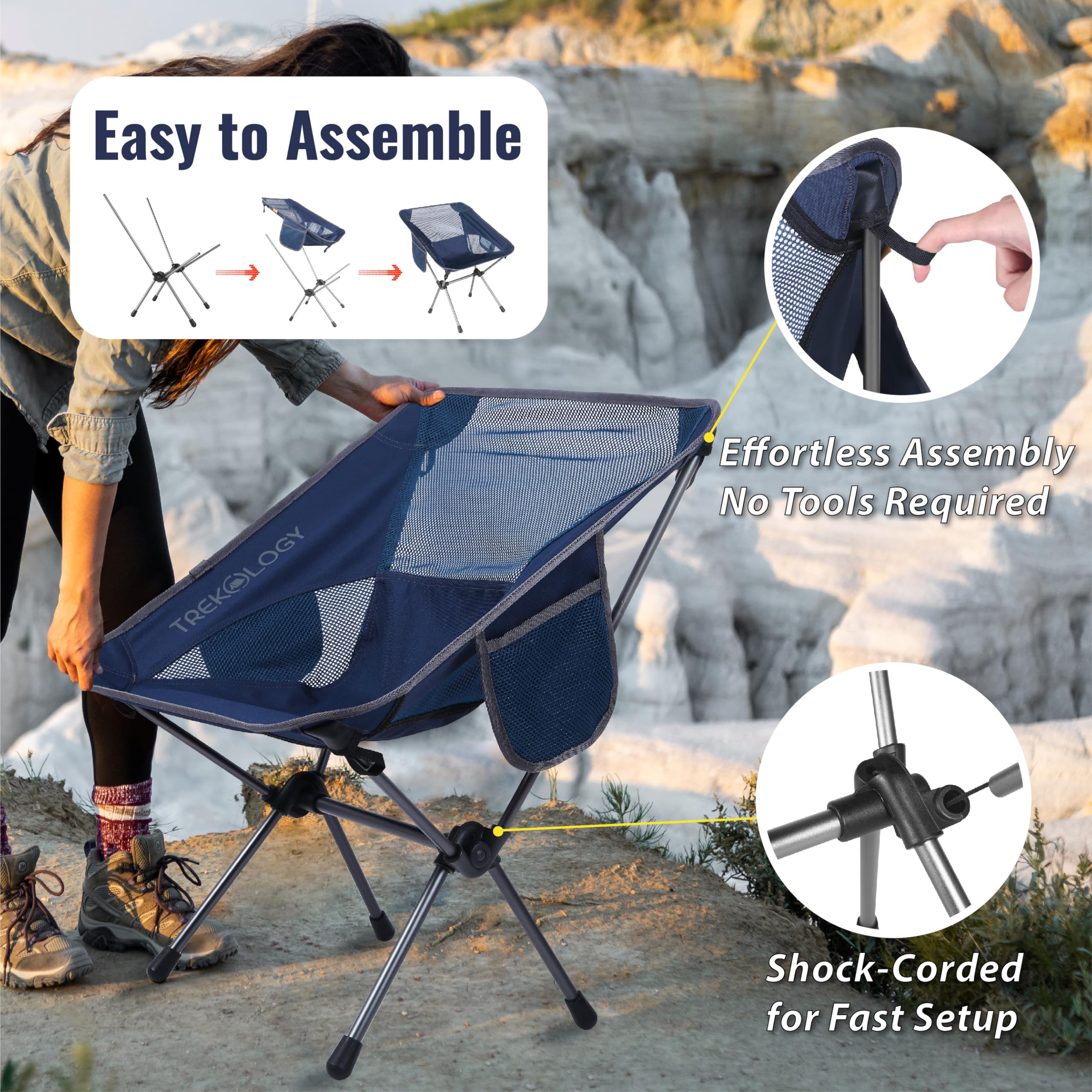TREKOLOGY YIZI GO Camping Chair – Compact, Foldable, Lightweight 0.9 kg, 136 kg Capacity, Durable Aluminum, Quick Setup, Superior Support, Ideal for Backpacking, Beach, and Outdoor Adventures (Blue)