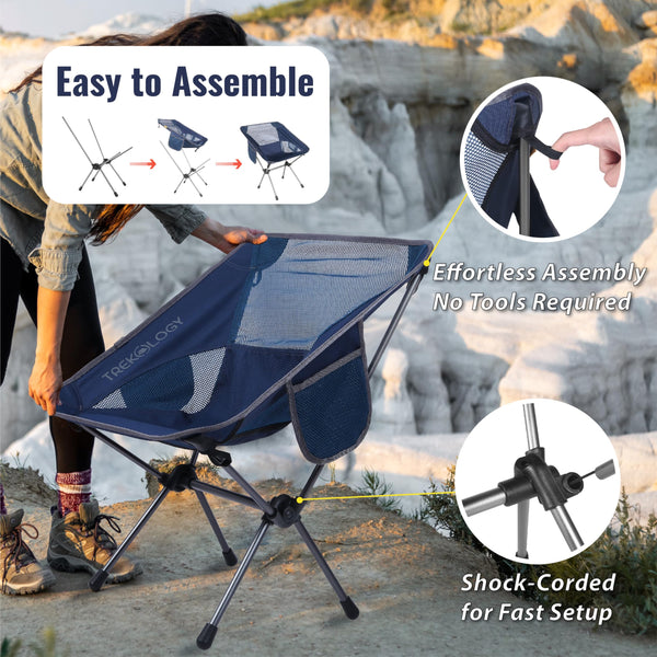 TREKOLOGY YIZI GO Camping Chair – Compact, Foldable, Lightweight 0.9 kg, 136 kg Capacity, Durable Aluminum, Quick Setup, Superior Support, Ideal for Backpacking, Beach, and Outdoor Adventures (Blue)