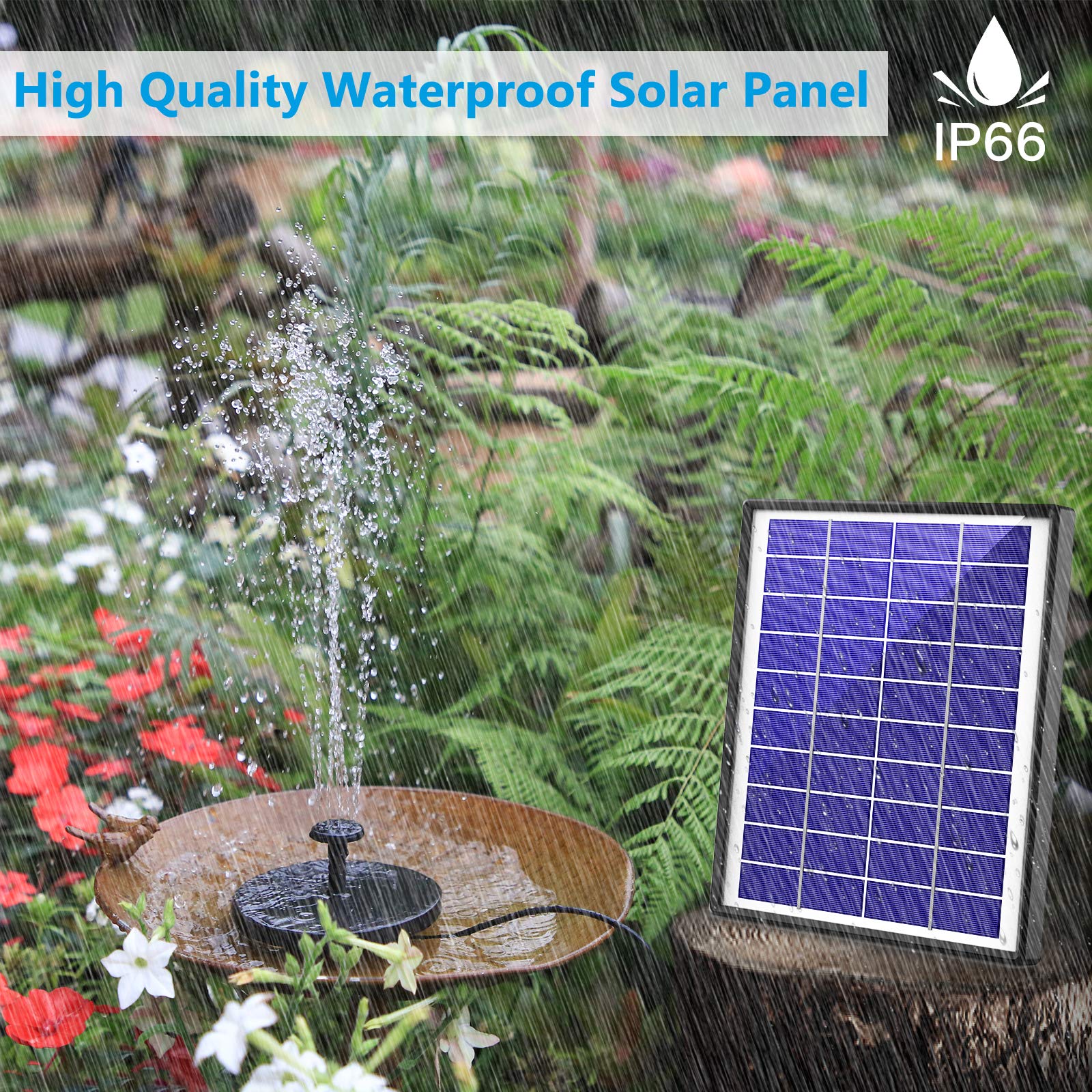 6.5W Solar Water Fountain, Built-in 1500 mAh Battery, Upgraded Solar Pond Pump, Water Pump, Solar Floating Fountain Pump with 6 Fountain Styles for Garden, Bird Bath, Pond and Fish Container