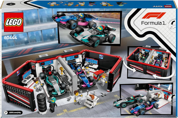 LEGO City F1 Garage & Mercedes-AMG & Alpine Cars - Toy Formula 1 Racing Vehicles Set - Easter Treat with 2 Drivers & 4 Mechanic Minifigures - Gifts for 7+ Year Old Boys & Girls or Adult Fans - 60444