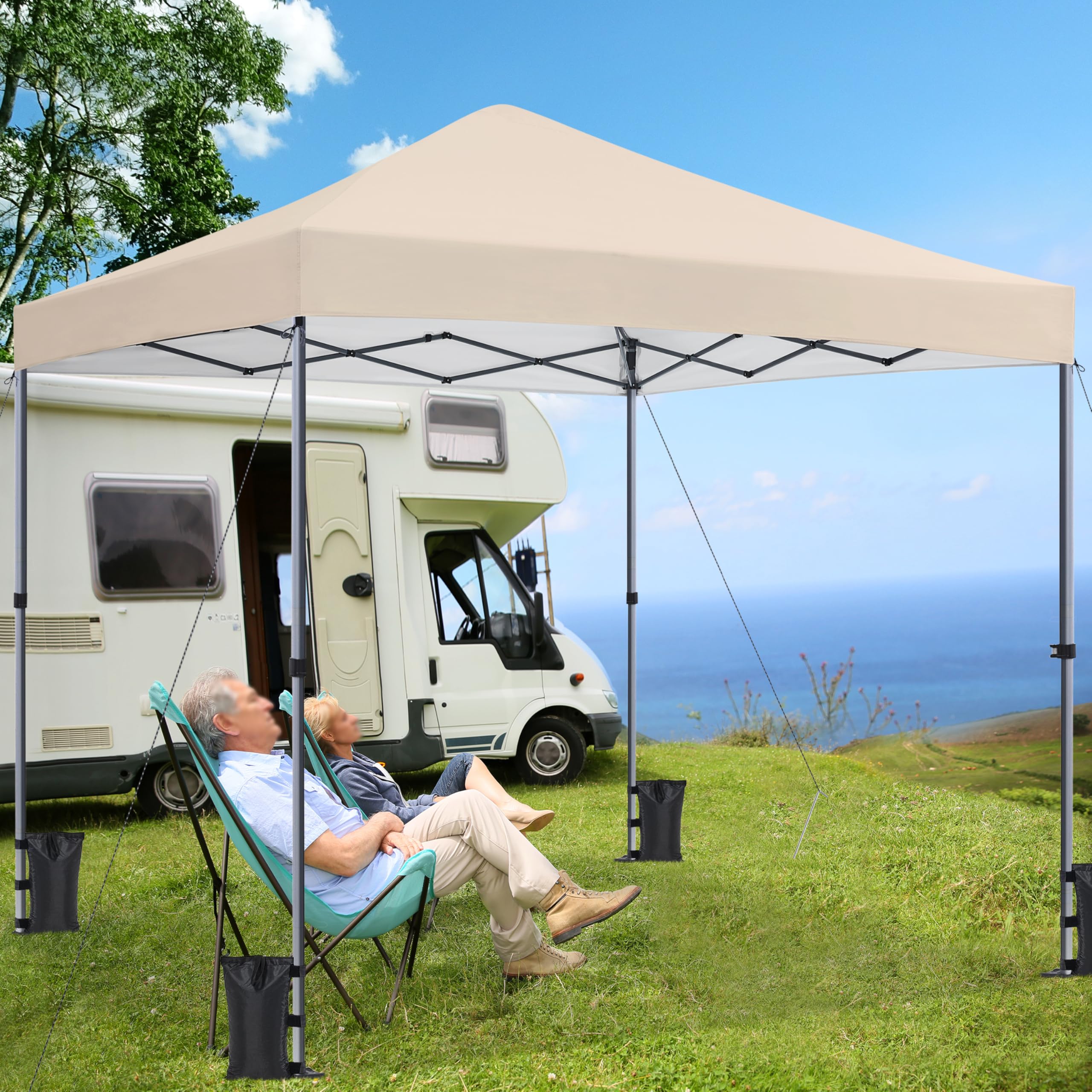 Yaheetech Pop Up Gazebo, 3x3m Easy One Person Setup Instant Shelter, Waterproof Garden Patio Canopy with 4 Sandbags, 4 Ropes & 8 Stakes, Wheeled Bag, Steel Frame, Adjustable Height - Beige